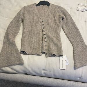 NWT Commense Oatmeal cardigan with lettuce, trim, and bell sleeves, XS
